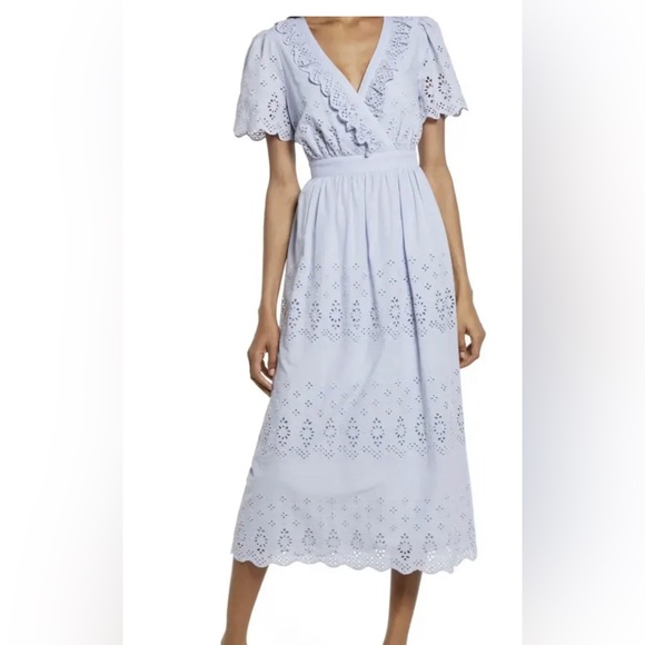 Dresses & Skirts - Cotton Eyelet Midi Dress FLORET STUDIOS Size Small Blue